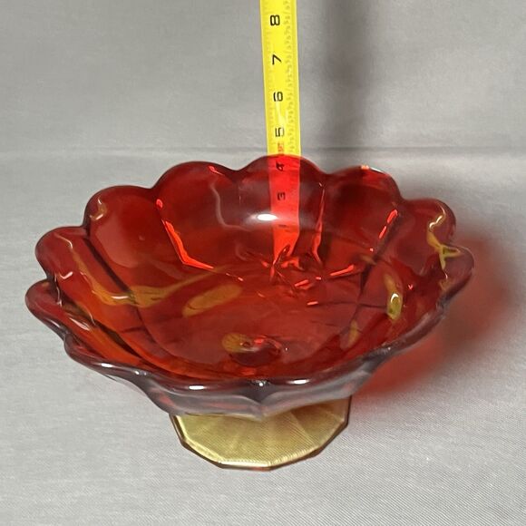 Vintage Amber is Footed Compote Scalloped Edge Red/Orange-UV - Picture 13 of 16